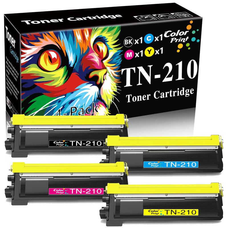 Color Print Compatible TN-210 Toner Cartridge Replacement for Brother TN210 TN 210 TN210BK for MFC-9325CW MFC-9320CW MFC-9120CN 9125CN MFC9010CN HL3075CW HL3070CW Laser Printer (4-Pack, BCMY) - Image 1